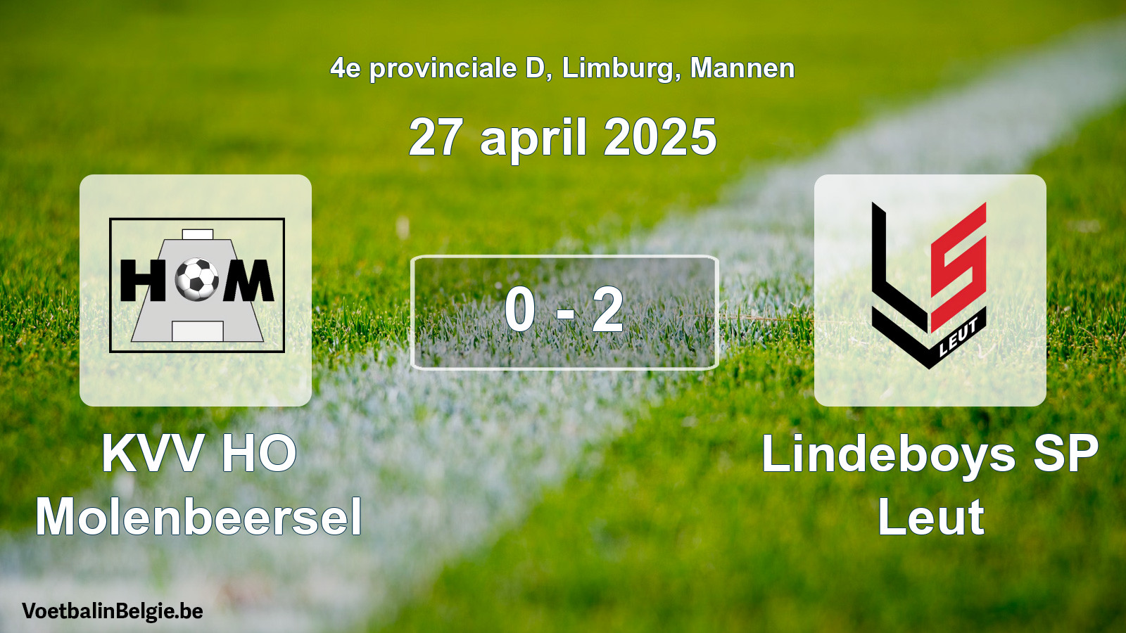 Gespeelde wedstrijd mannenvoetbal: KVV HO Molenbeersel - Lindeboys SP Leut 0 - 2 (27 april 2025)