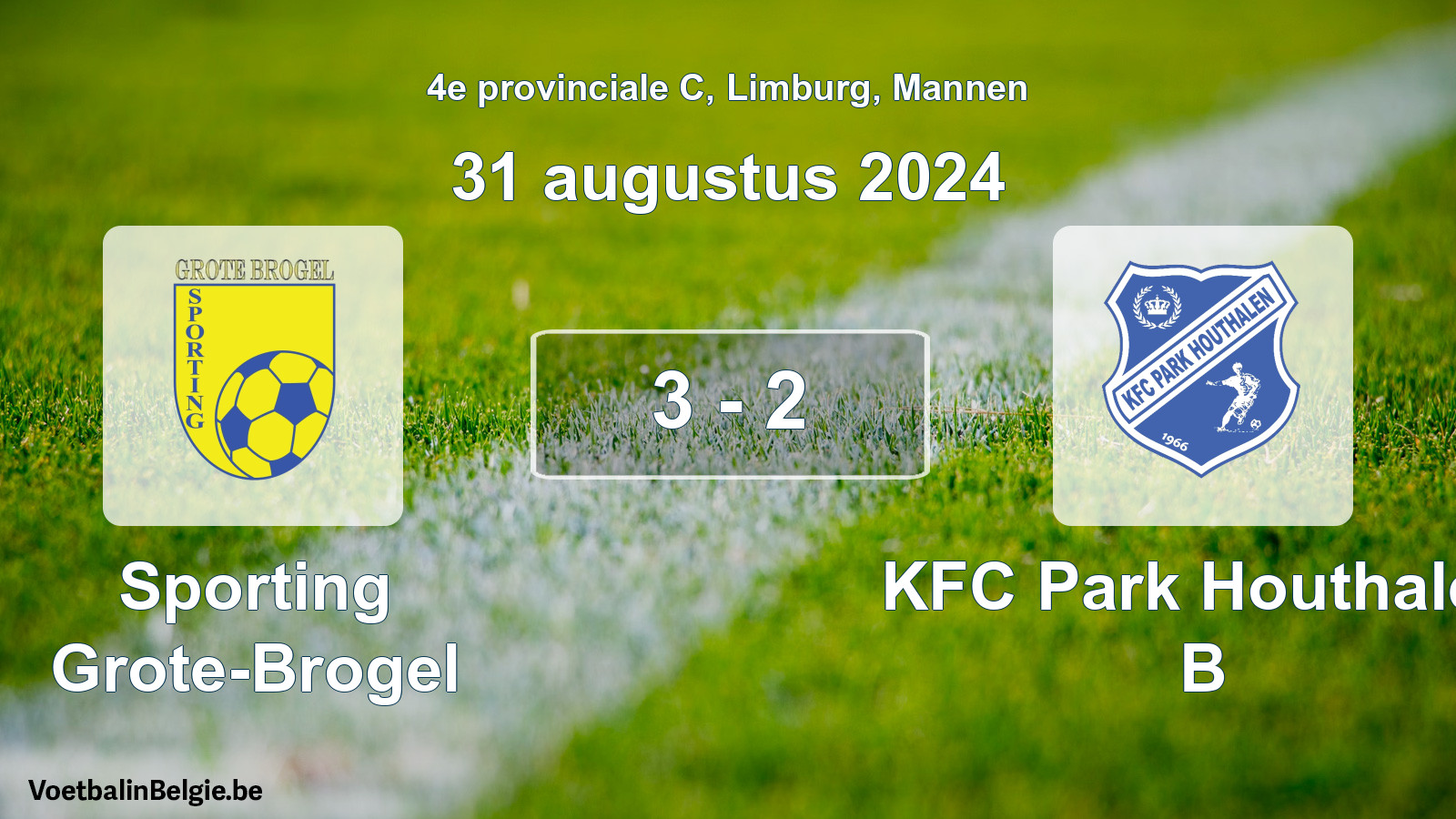 Gespeelde wedstrijd mannenvoetbal: Sporting Grote-Brogel - KFC Park Houthalen B 3 - 2 (31 augustus 2024)