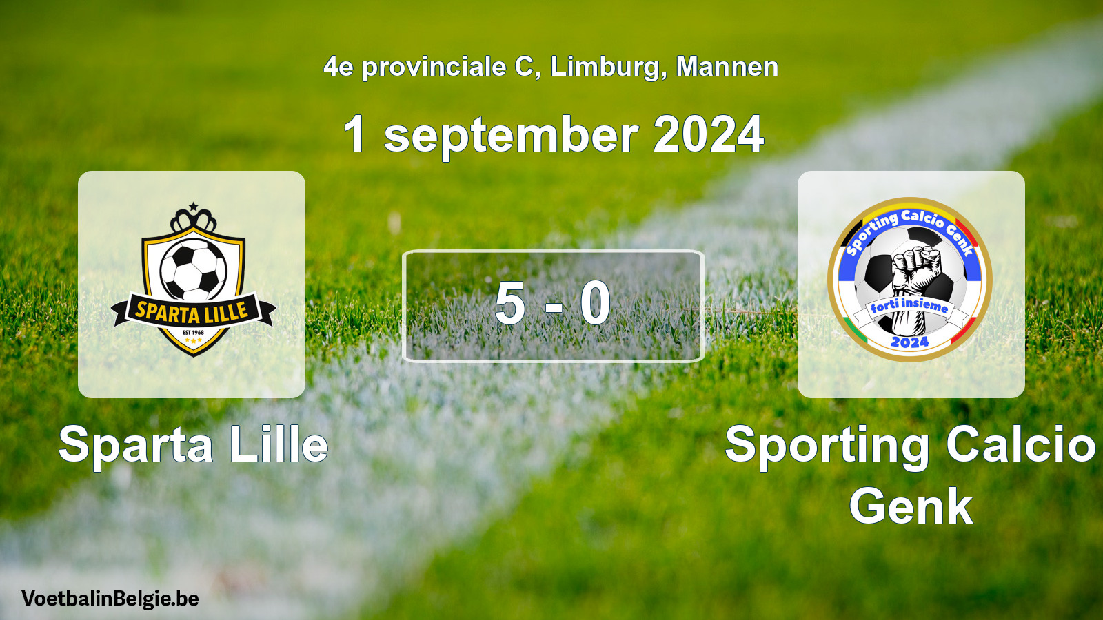 Gespeelde wedstrijd mannenvoetbal: Sparta Lille - Sporting Calcio Genk 5 - 0 (1 september 2024)