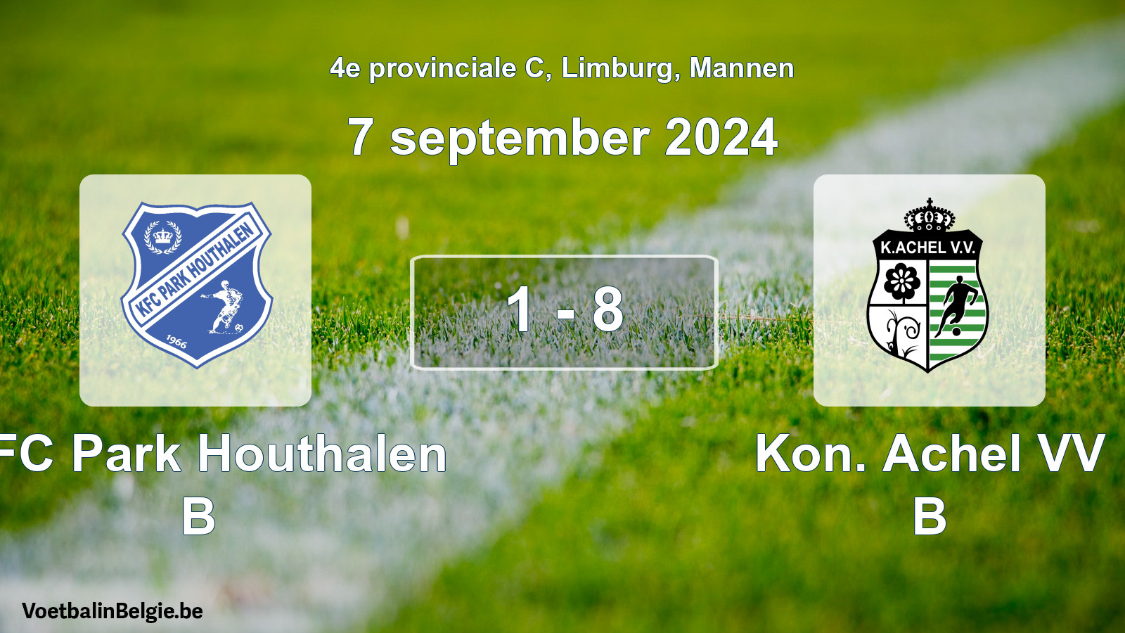 Gespeelde wedstrijd mannenvoetbal: KFC Park Houthalen B - Kon. Achel VV B 1 - 8 (7 september 2024)