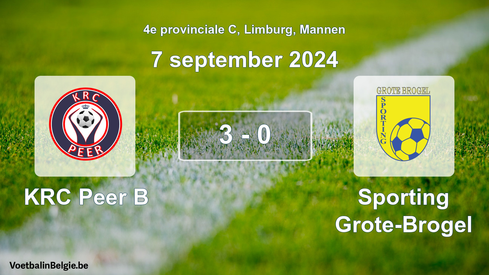 Gespeelde wedstrijd mannenvoetbal: KRC Peer B - Sporting Grote-Brogel 3 - 0 (7 september 2024)