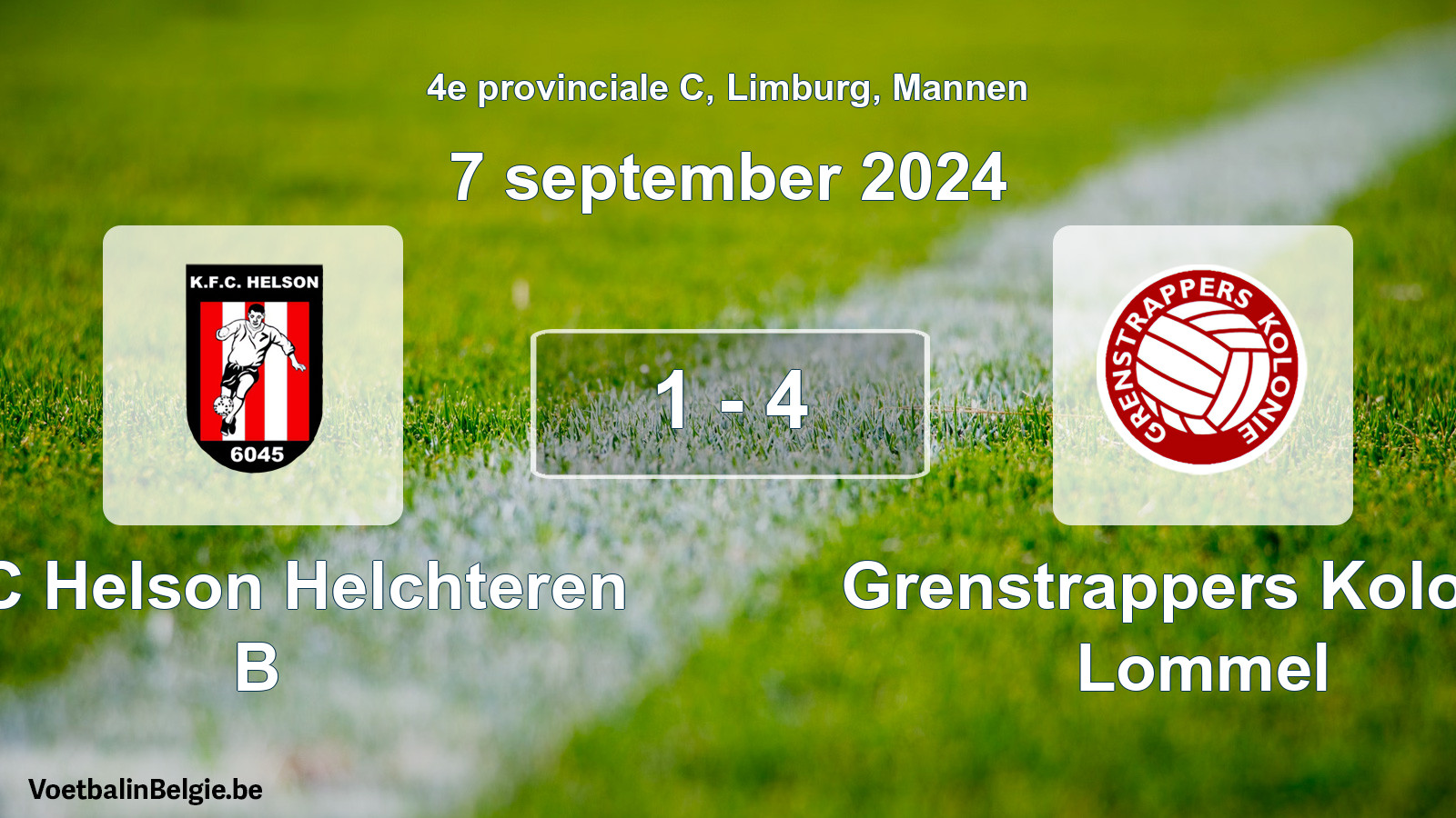 Gespeelde wedstrijd mannenvoetbal: KFC Helson Helchteren B - Grenstrappers Kolonie Lommel 1 - 4 (7 september 2024)