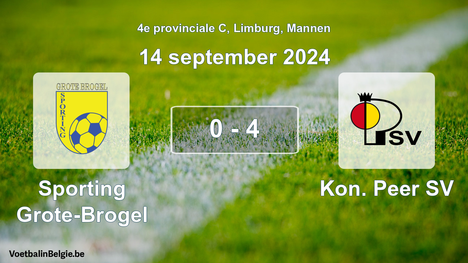 Gespeelde wedstrijd mannenvoetbal: Sporting Grote-Brogel - Kon. Peer SV 0 - 4 (14 september 2024)
