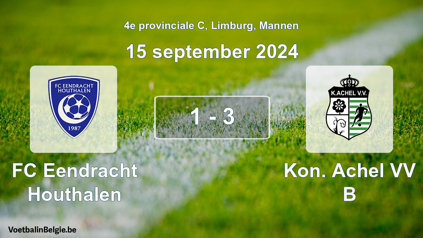 Gespeelde wedstrijd mannenvoetbal: FC Eendracht Houthalen - Kon. Achel VV B 1 - 3 (15 september 2024)