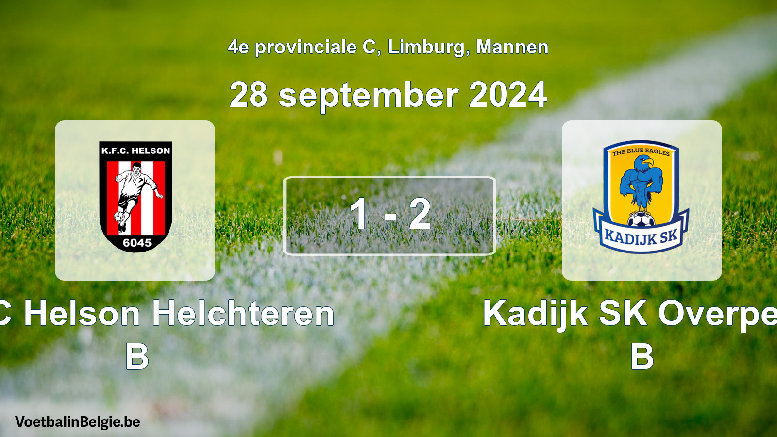Gespeelde wedstrijd mannenvoetbal: KFC Helson Helchteren B - Kadijk SK Overpelt B 1 - 2 (28 september 2024)