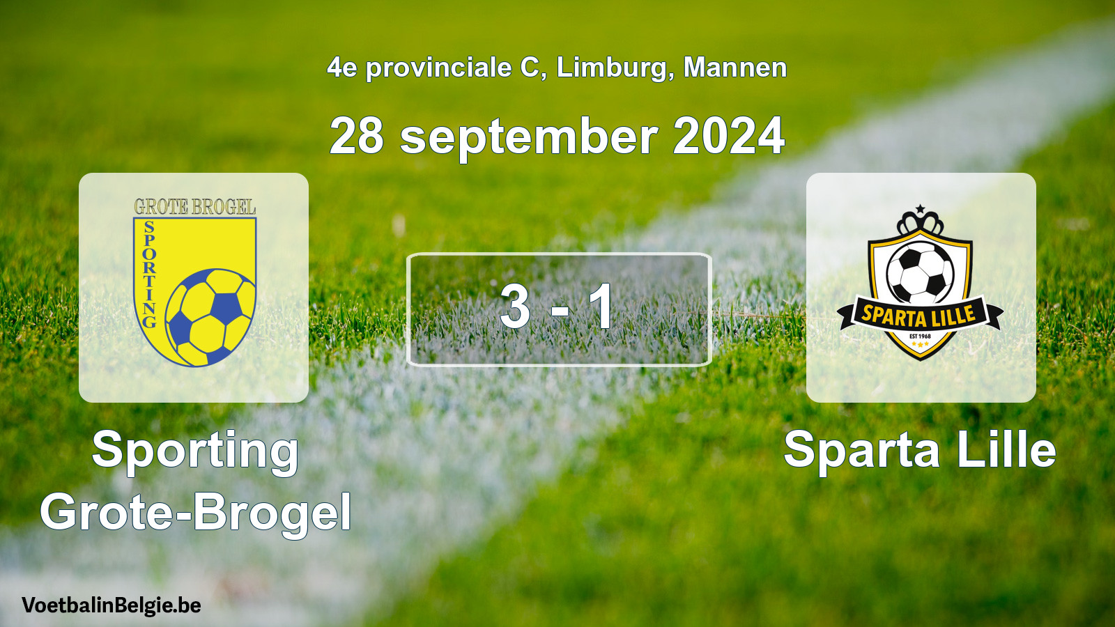Gespeelde wedstrijd mannenvoetbal: Sporting Grote-Brogel - Sparta Lille 3 - 1 (28 september 2024)