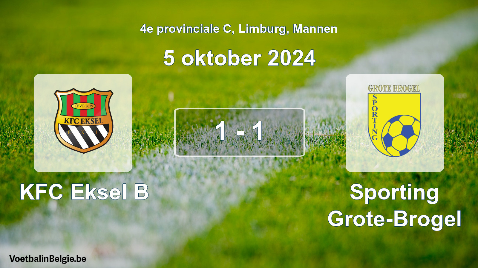 Gespeelde wedstrijd mannenvoetbal: KFC Eksel B - Sporting Grote-Brogel 1 - 1 (5 oktober 2024)