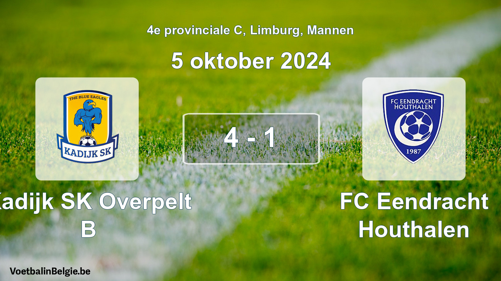 Gespeelde wedstrijd mannenvoetbal: Kadijk SK Overpelt B - FC Eendracht Houthalen 4 - 1 (5 oktober 2024)