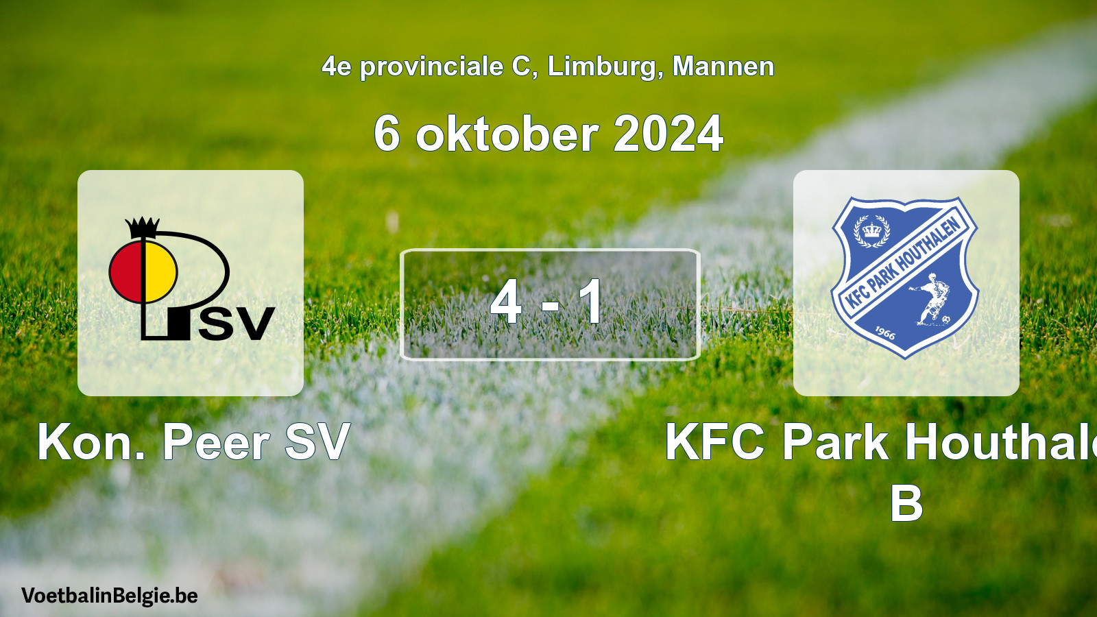 Gespeelde wedstrijd mannenvoetbal: Kon. Peer SV - KFC Park Houthalen B 4 - 1 (6 oktober 2024)