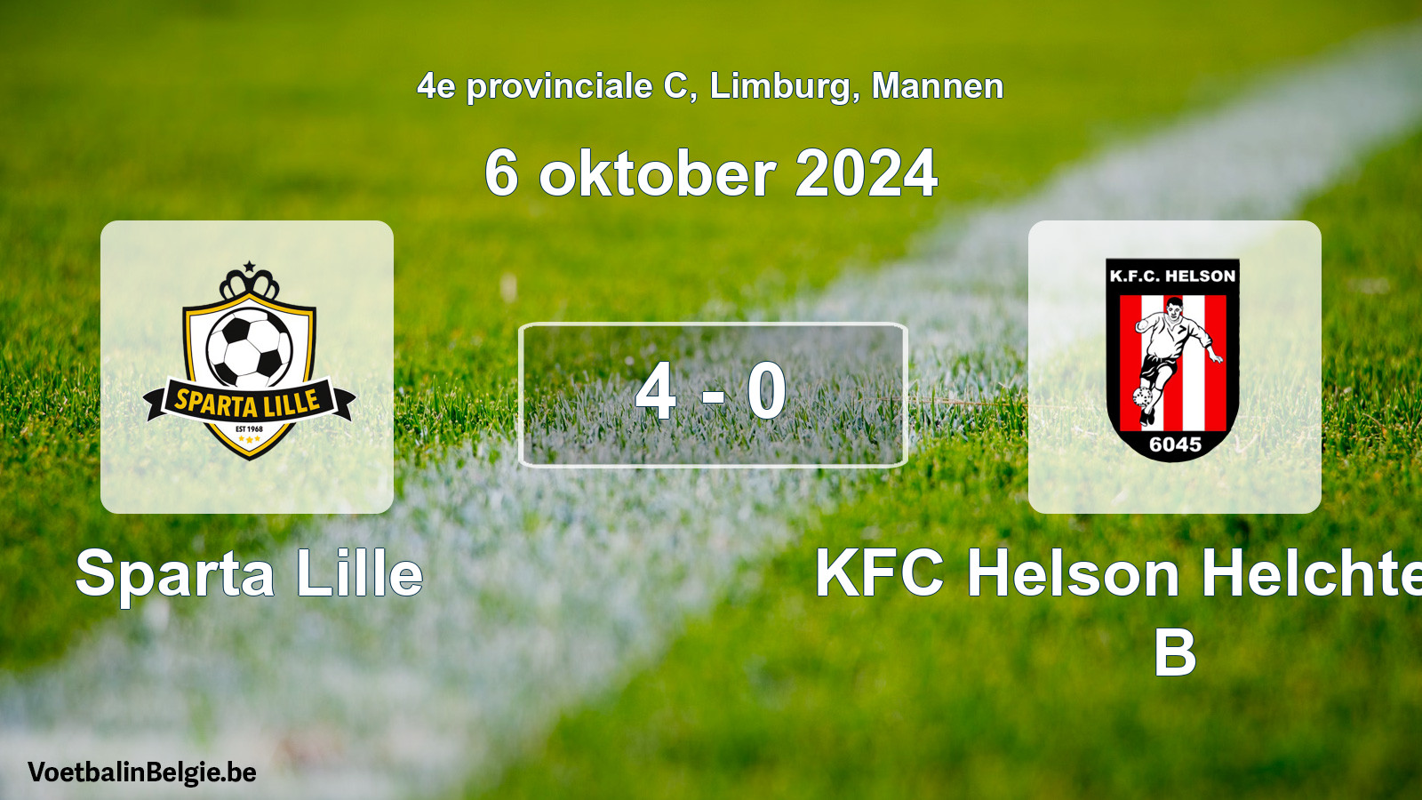 Gespeelde wedstrijd mannenvoetbal: Sparta Lille - KFC Helson Helchteren B 4 - 0 (6 oktober 2024)