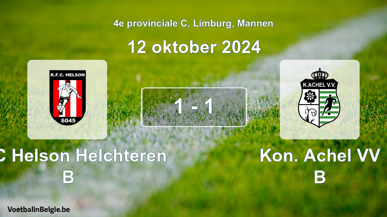 Gespeelde wedstrijd mannenvoetbal: KFC Helson Helchteren B - Kon. Achel VV B 1 - 1 (12 oktober 2024)
