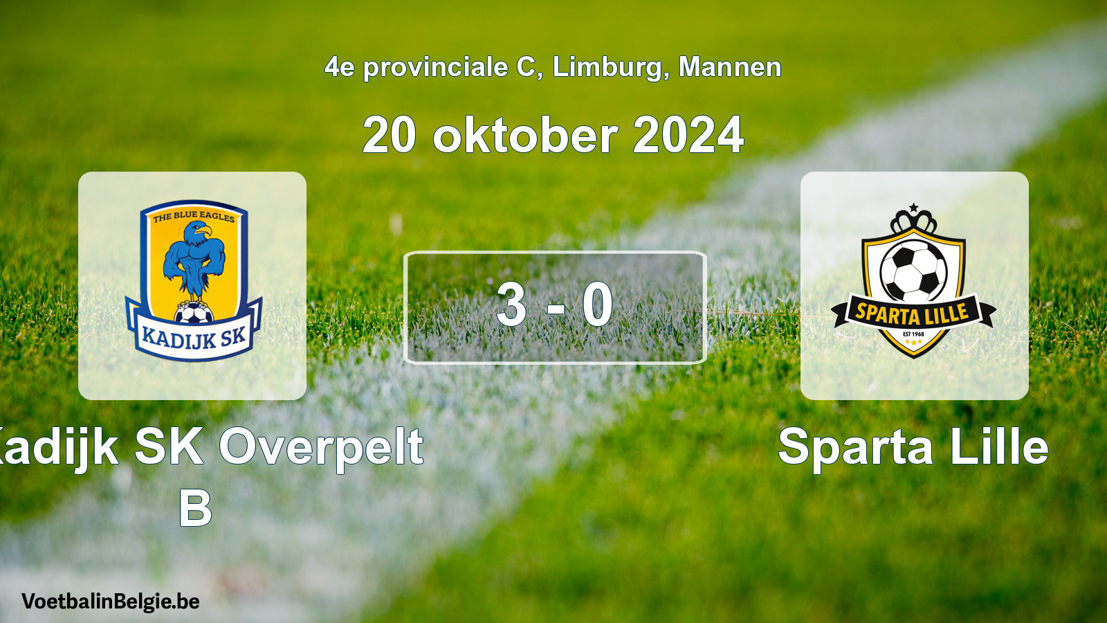 Gespeelde wedstrijd mannenvoetbal: Kadijk SK Overpelt B - Sparta Lille 3 - 0 (20 oktober 2024)