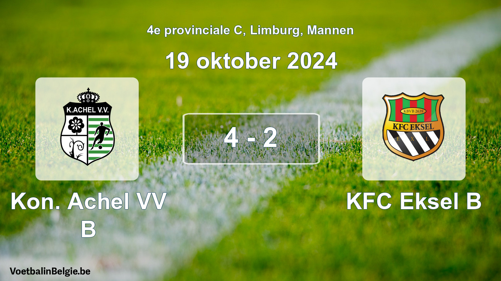 Gespeelde wedstrijd mannenvoetbal: Kon. Achel VV B - KFC Eksel B 4 - 2 (19 oktober 2024)