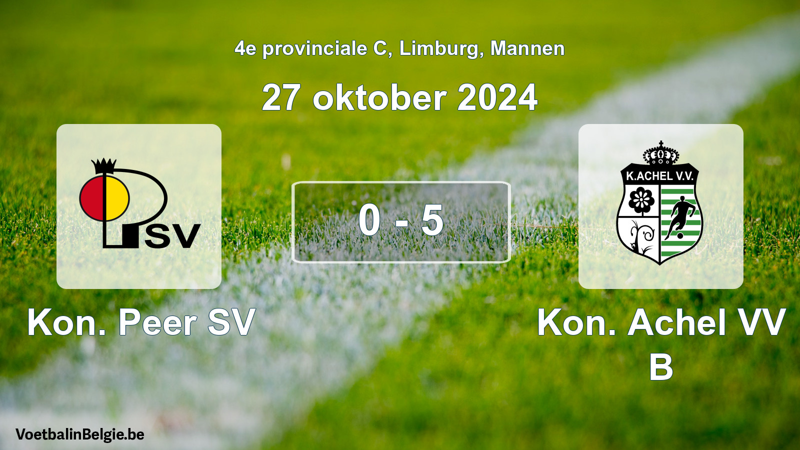 Gespeelde wedstrijd mannenvoetbal: Kon. Peer SV - Kon. Achel VV B 0 - 5 (27 oktober 2024)