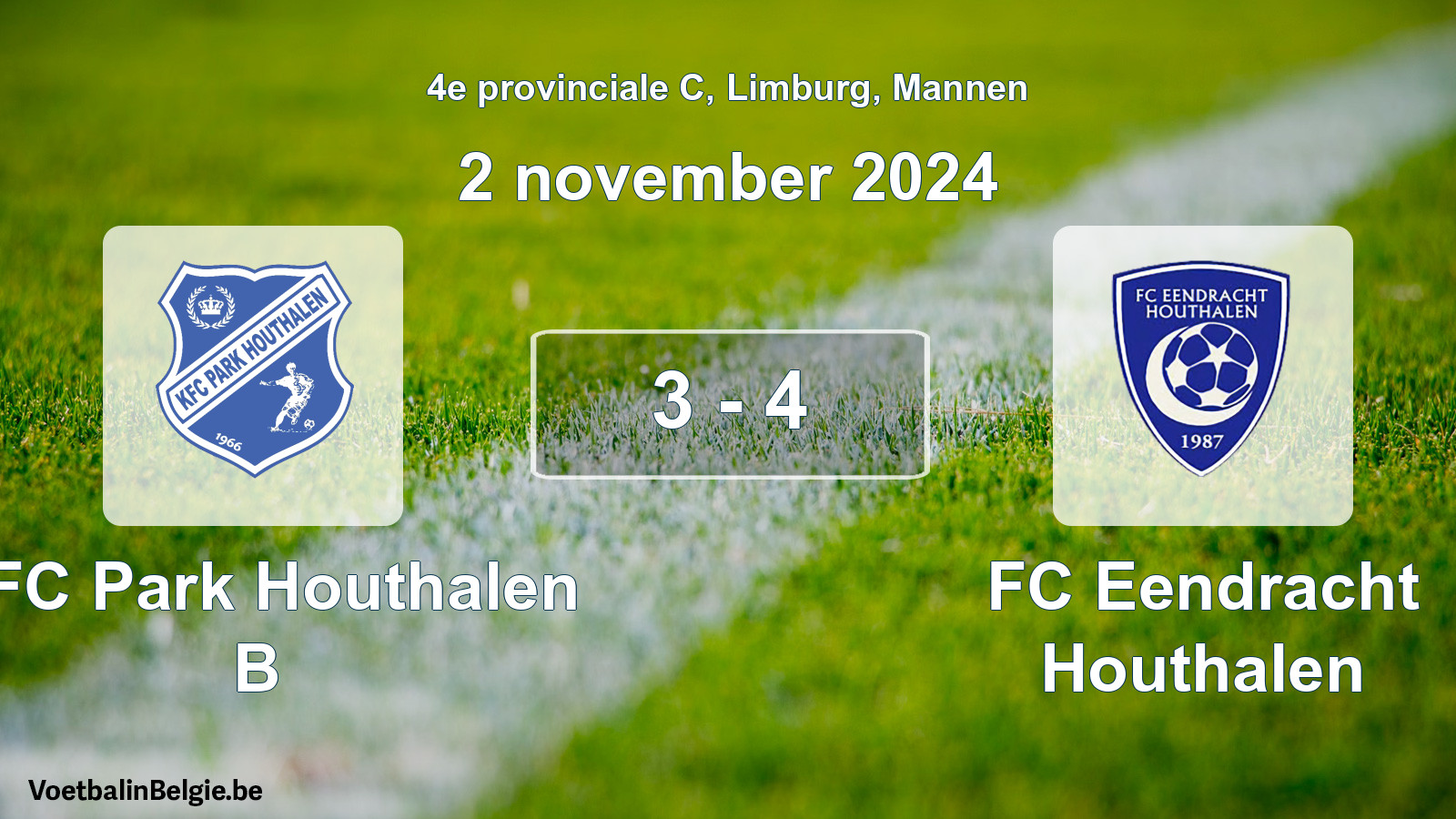 Gespeelde wedstrijd mannenvoetbal: KFC Park Houthalen B - FC Eendracht Houthalen 3 - 4 (2 november 2024)
