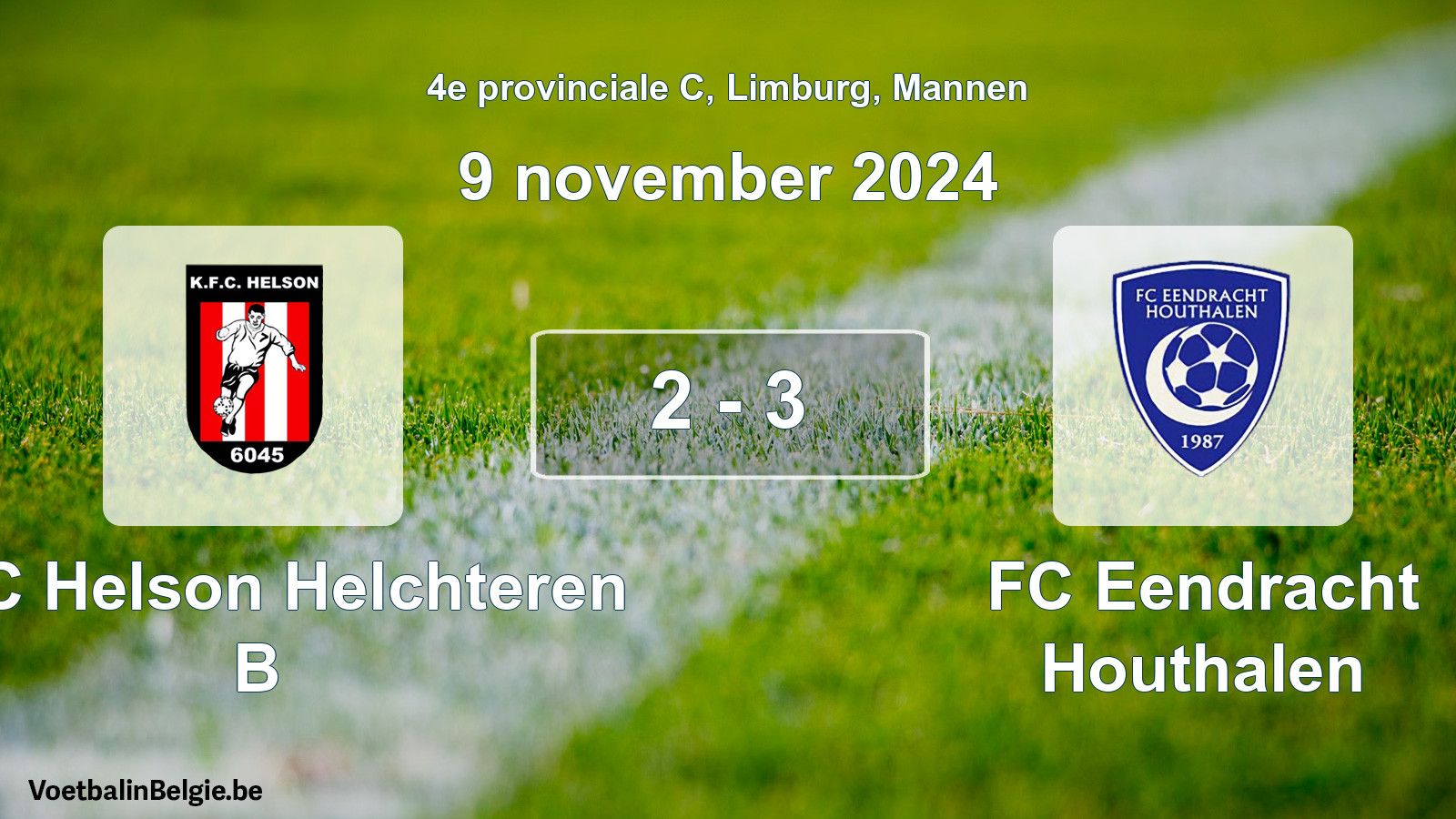 Gespeelde wedstrijd mannenvoetbal: KFC Helson Helchteren B - FC Eendracht Houthalen 2 - 3 (9 november 2024)