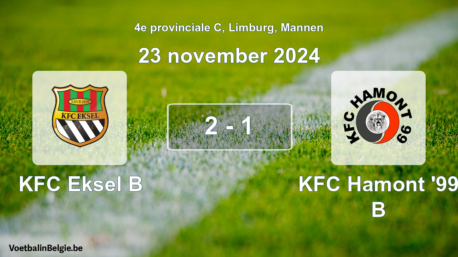 Gespeelde wedstrijd mannenvoetbal: KFC Eksel B - KFC Hamont '99 B 2 - 1 (23 november 2024)