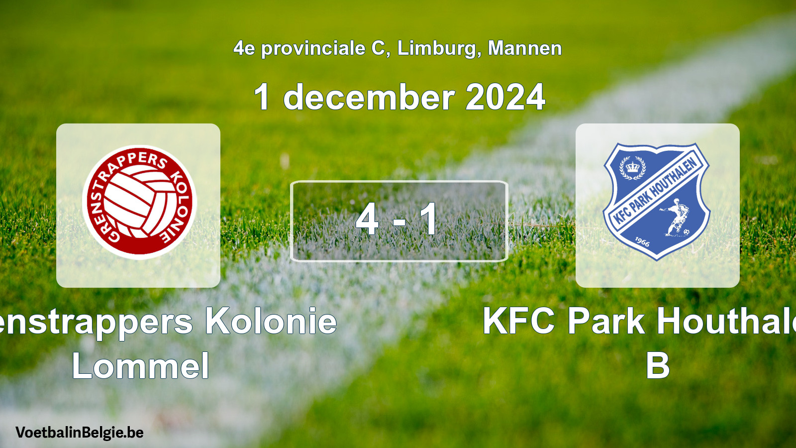 Gespeelde wedstrijd mannenvoetbal: Grenstrappers Kolonie Lommel - KFC Park Houthalen B 4 - 1 (1 december 2024)