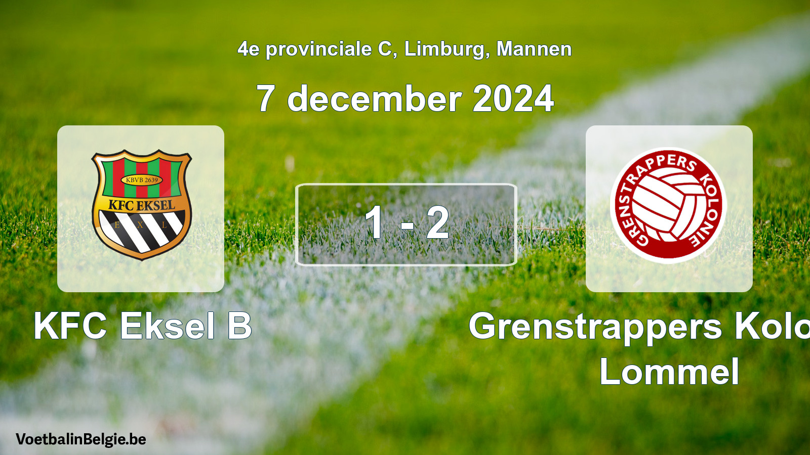Gespeelde wedstrijd mannenvoetbal: KFC Eksel B - Grenstrappers Kolonie Lommel 1 - 2 (7 december 2024)