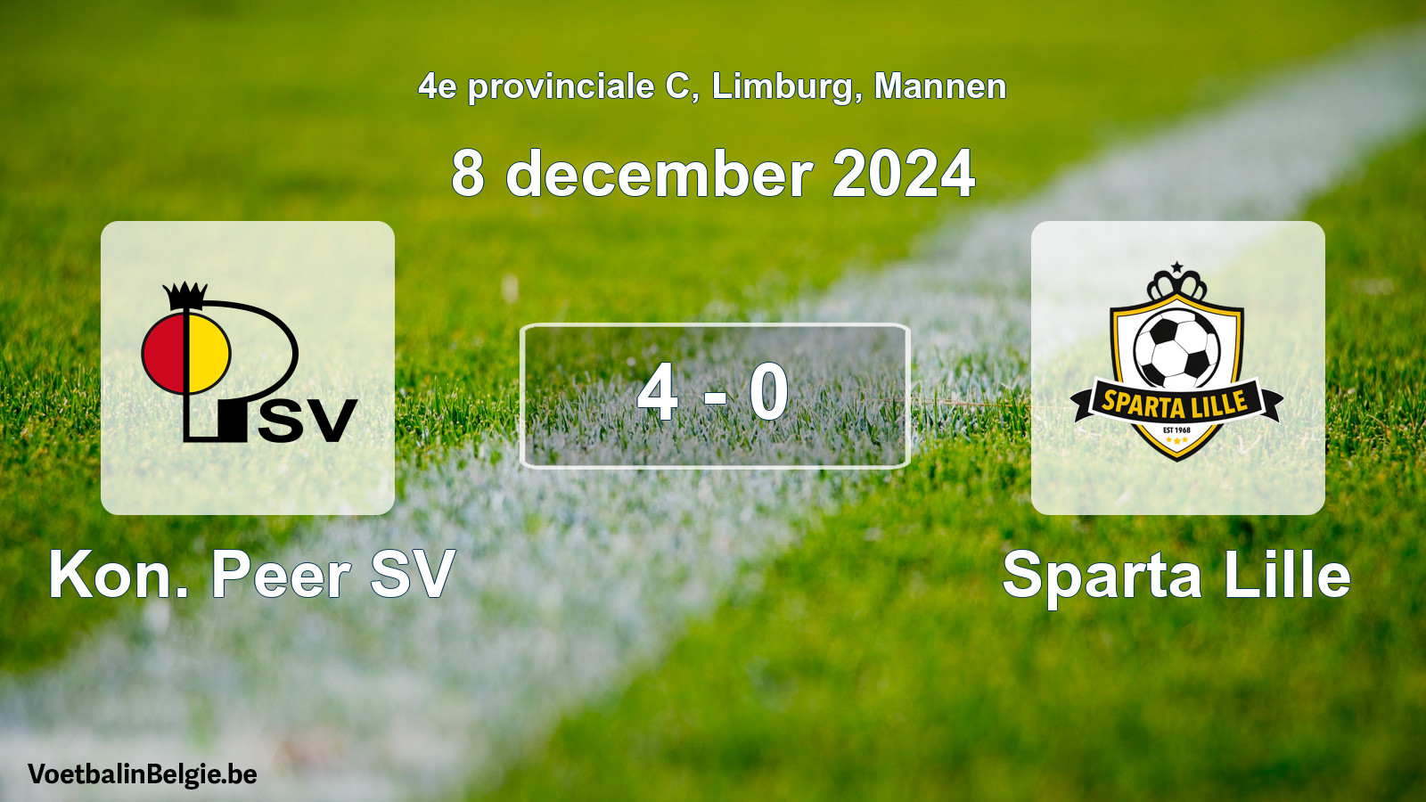 Gespeelde wedstrijd mannenvoetbal: Kon. Peer SV - Sparta Lille 4 - 0 (8 december 2024)