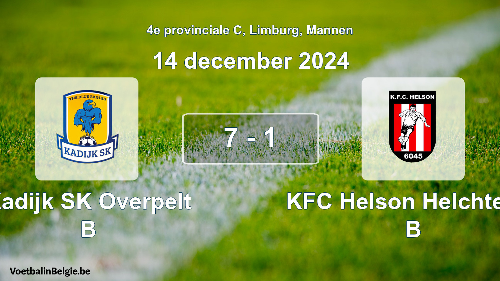 Gespeelde wedstrijd mannenvoetbal: Kadijk SK Overpelt B - KFC Helson Helchteren B 7 - 1 (14 december 2024)