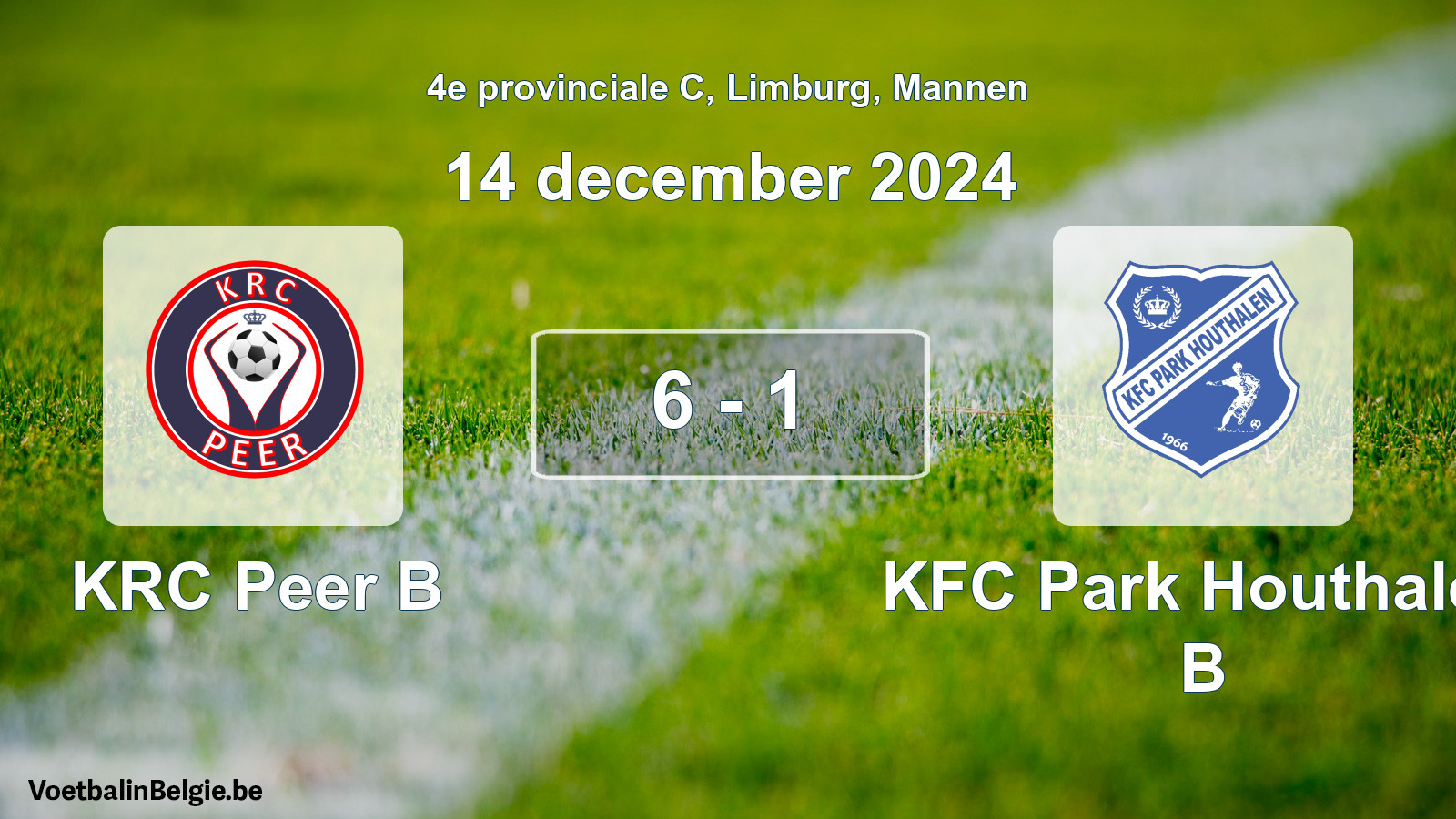 Gespeelde wedstrijd mannenvoetbal: KRC Peer B - KFC Park Houthalen B 6 - 1 (14 december 2024)