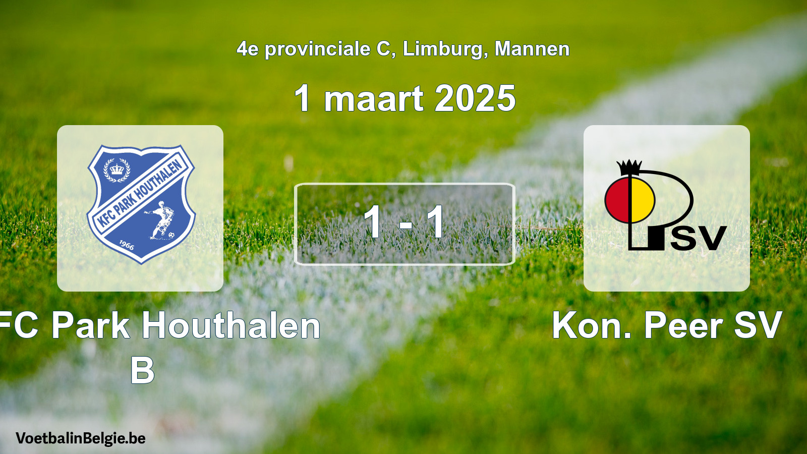 Gespeelde wedstrijd mannenvoetbal: KFC Park Houthalen B - Kon. Peer SV 1 - 1 (1 maart 2025)