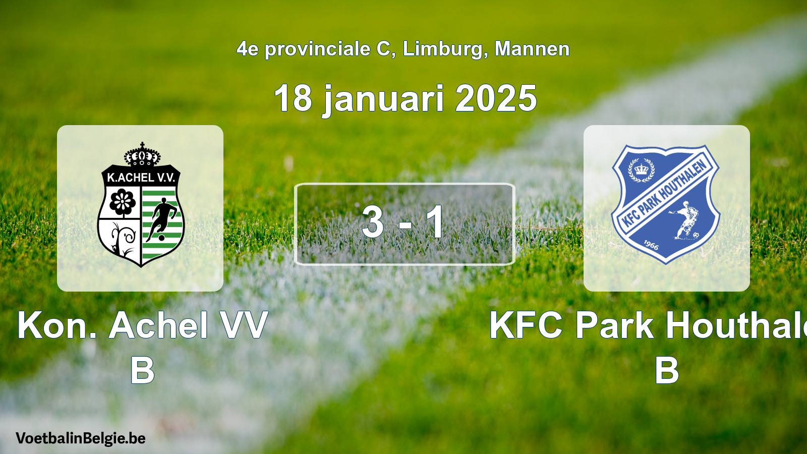 Gespeelde wedstrijd mannenvoetbal: Kon. Achel VV B - KFC Park Houthalen B 3 - 1 (18 januari 2025)