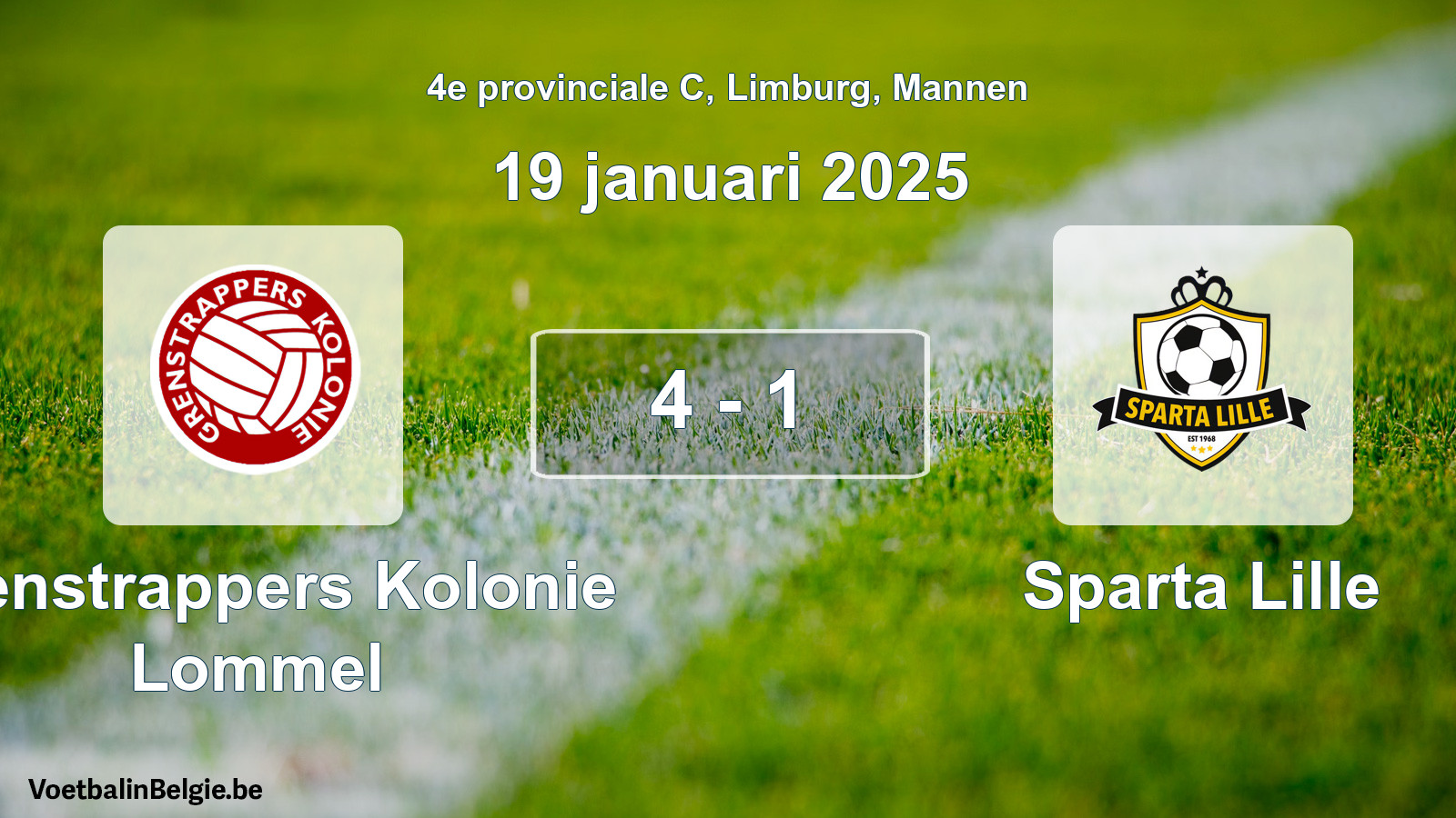 Gespeelde wedstrijd mannenvoetbal: Grenstrappers Kolonie Lommel - Sparta Lille 4 - 1 (19 januari 2025)