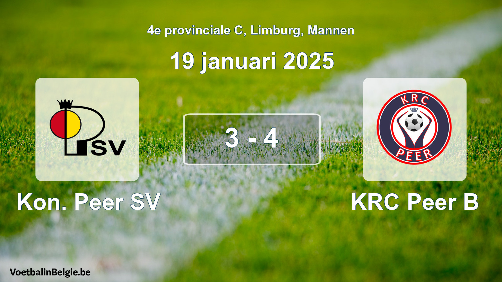 Gespeelde wedstrijd mannenvoetbal: Kon. Peer SV - KRC Peer B 3 - 4 (19 januari 2025)