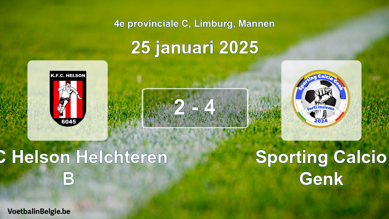 Gespeelde wedstrijd mannenvoetbal: KFC Helson Helchteren B - Sporting Calcio Genk 2 - 4 (25 januari 2025)