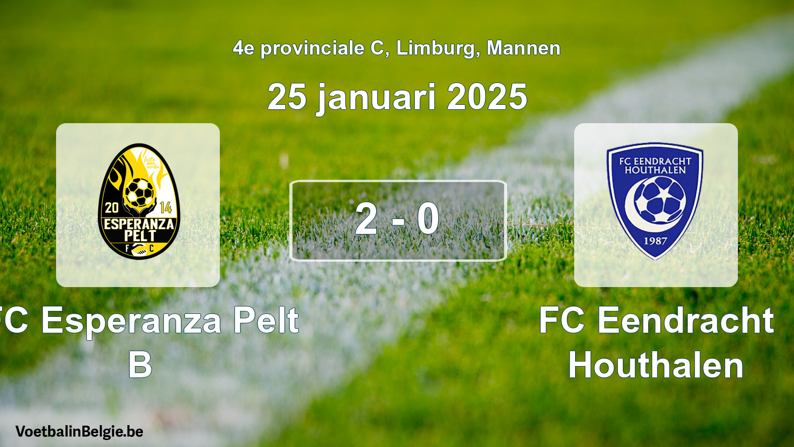 Gespeelde wedstrijd mannenvoetbal: FC Esperanza Pelt B - FC Eendracht Houthalen 2 - 0 (25 januari 2025)