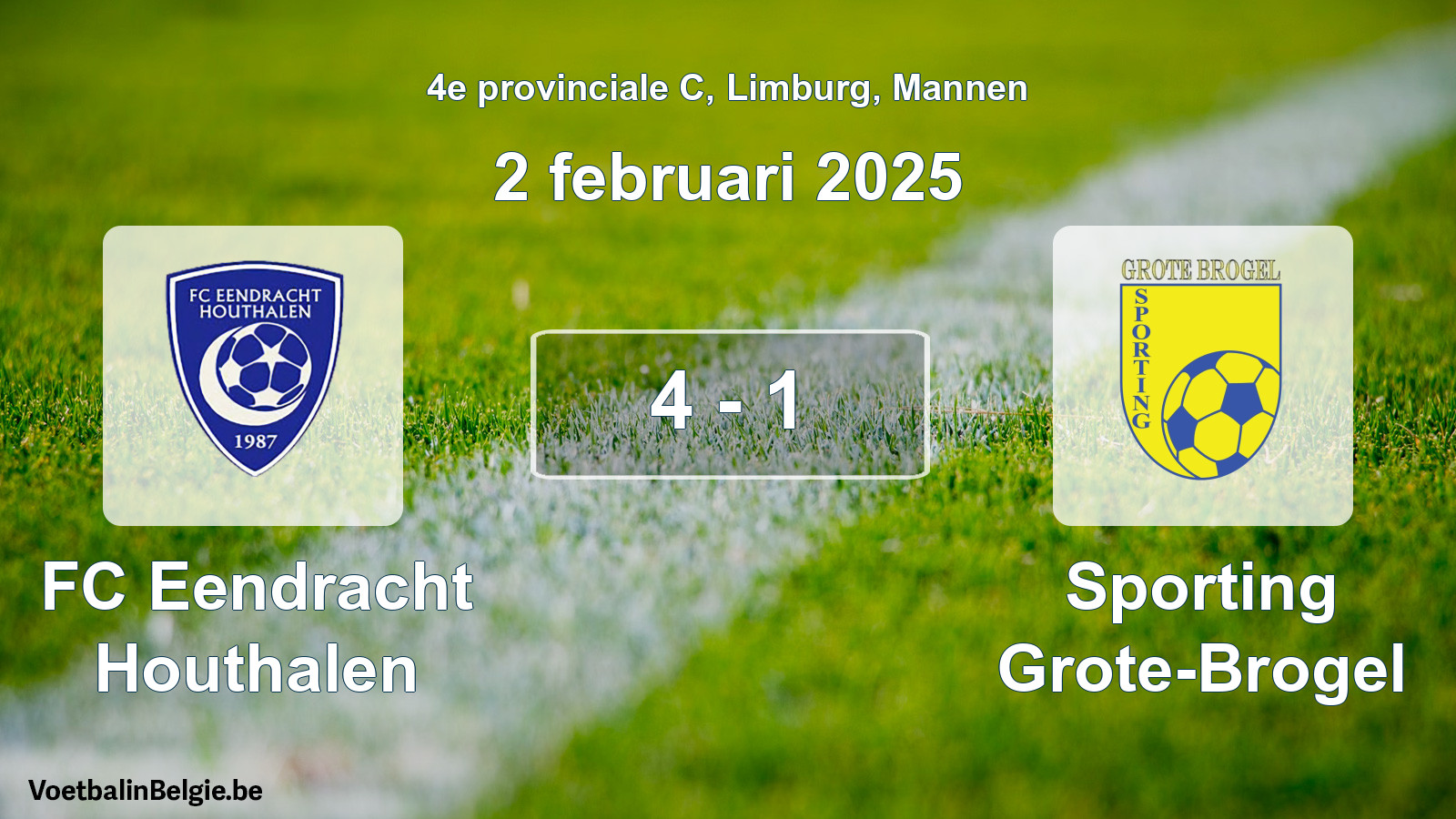 Gespeelde wedstrijd mannenvoetbal: FC Eendracht Houthalen - Sporting Grote-Brogel 4 - 1 (2 februari 2025)