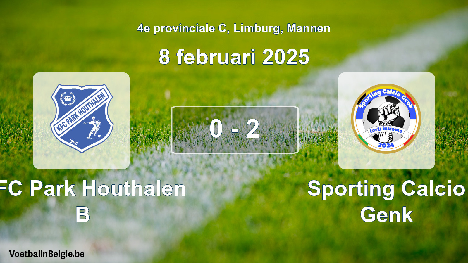 Gespeelde wedstrijd mannenvoetbal: KFC Park Houthalen B - Sporting Calcio Genk 0 - 2 (8 februari 2025)