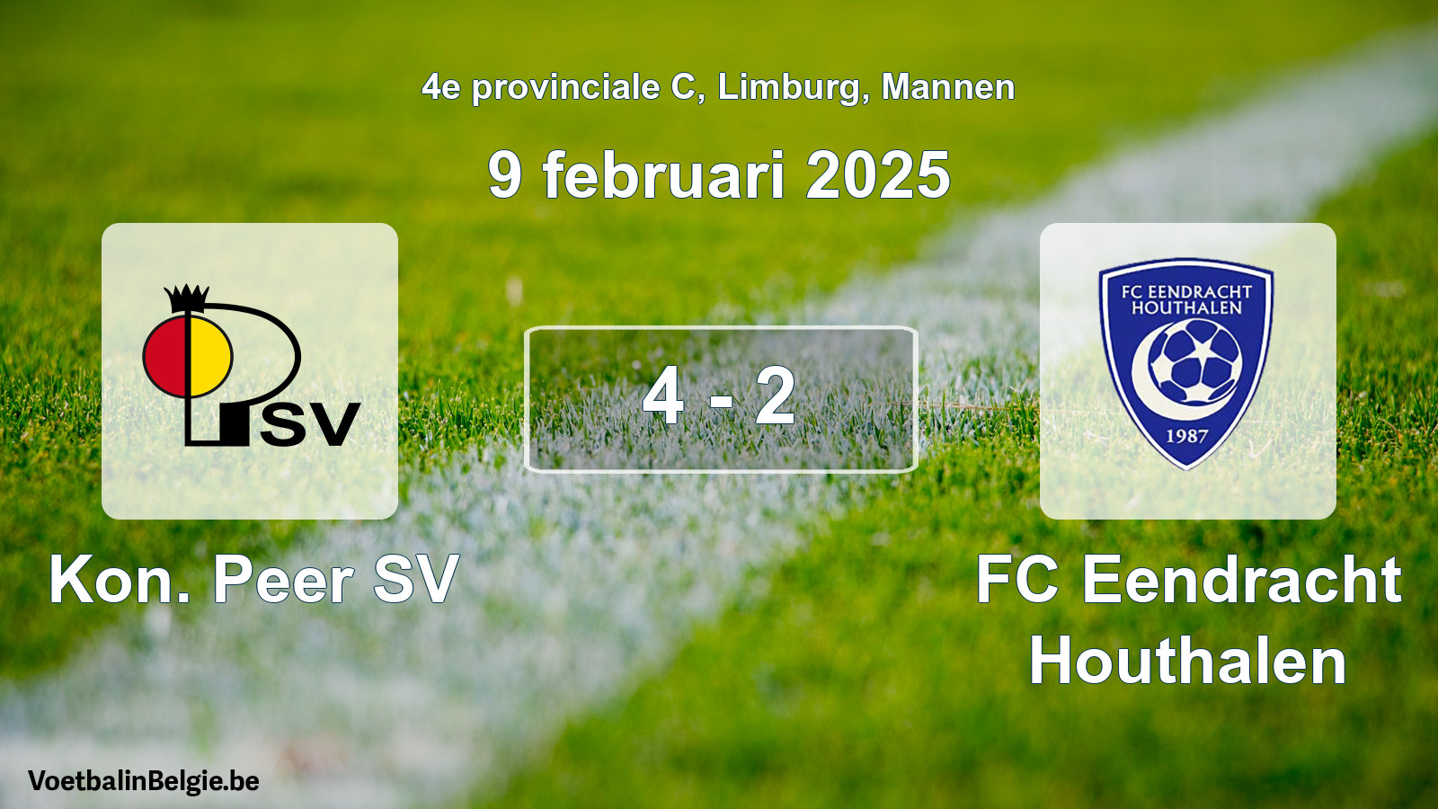 Gespeelde wedstrijd mannenvoetbal: Kon. Peer SV - FC Eendracht Houthalen 4 - 2 (9 februari 2025)