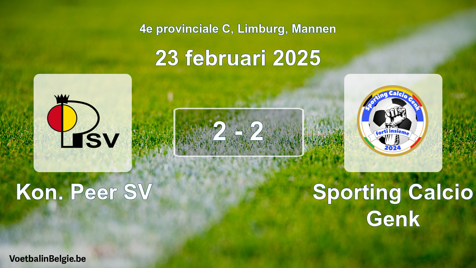 Gespeelde wedstrijd mannenvoetbal: Kon. Peer SV - Sporting Calcio Genk 2 - 2 (23 februari 2025)