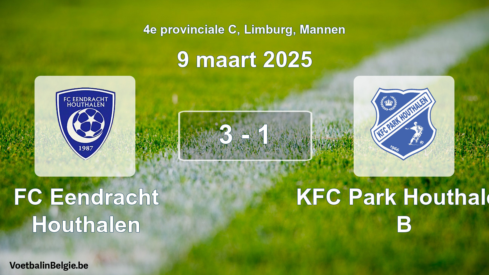Gespeelde wedstrijd mannenvoetbal: FC Eendracht Houthalen - KFC Park Houthalen B 3 - 1 (9 maart 2025)