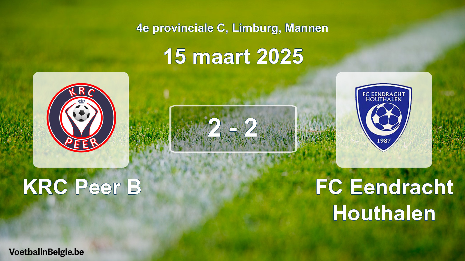 Gespeelde wedstrijd mannenvoetbal: KRC Peer B - FC Eendracht Houthalen 2 - 2 (15 maart 2025)