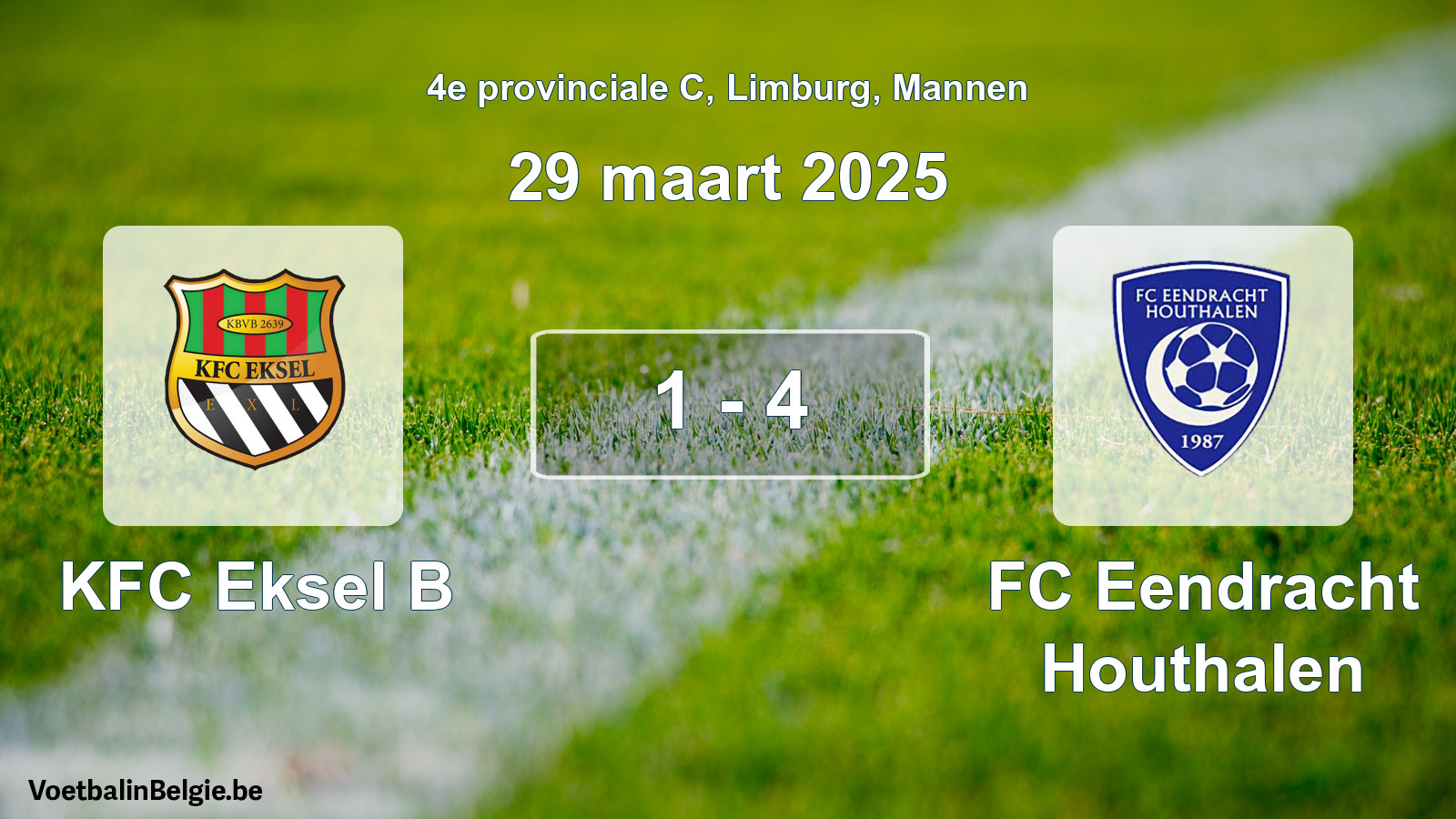 Gespeelde wedstrijd mannenvoetbal: KFC Eksel B - FC Eendracht Houthalen 1 - 4 (29 maart 2025)