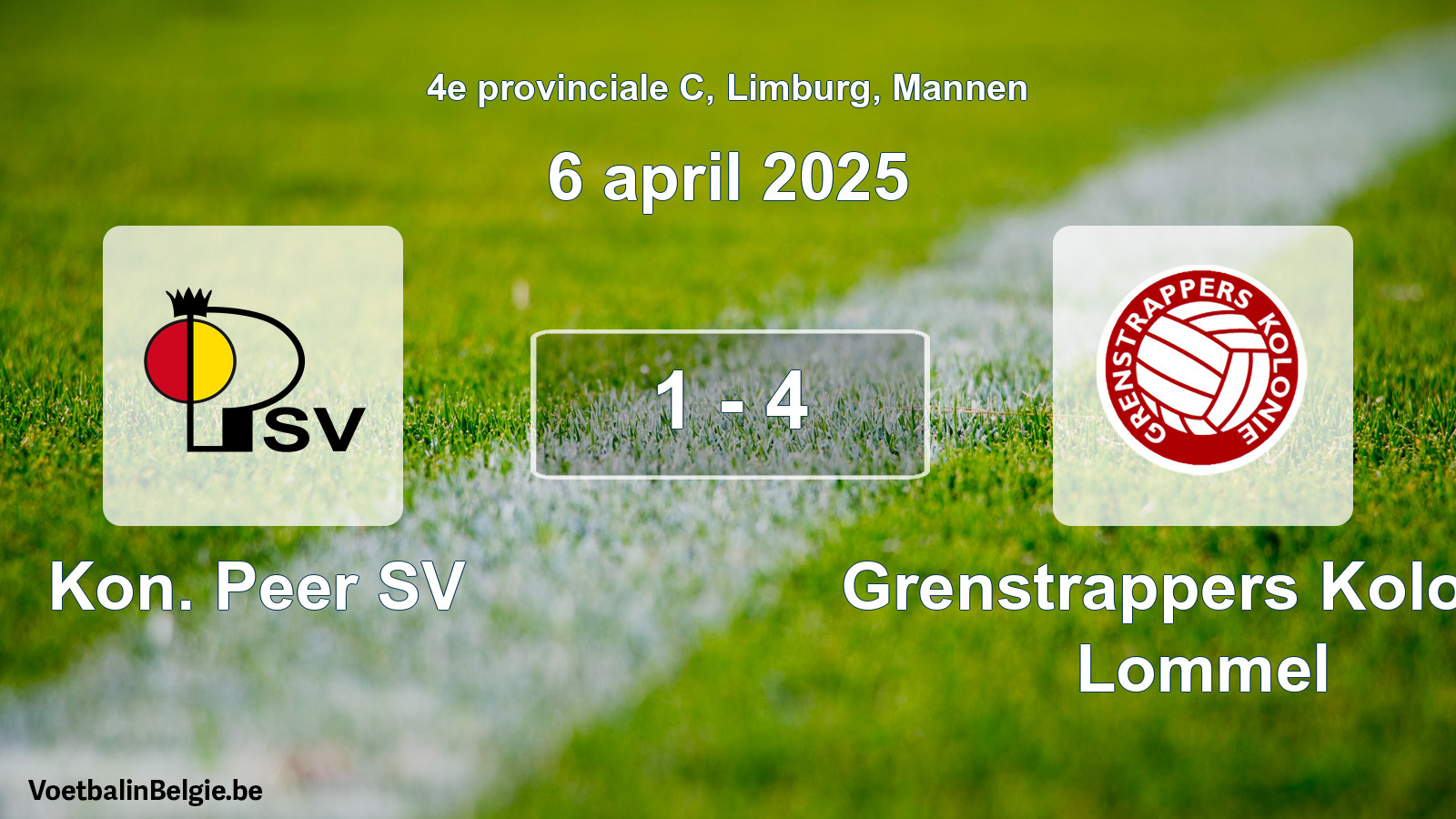 Gespeelde wedstrijd mannenvoetbal: Kon. Peer SV - Grenstrappers Kolonie Lommel 1 - 4 (6 april 2025)