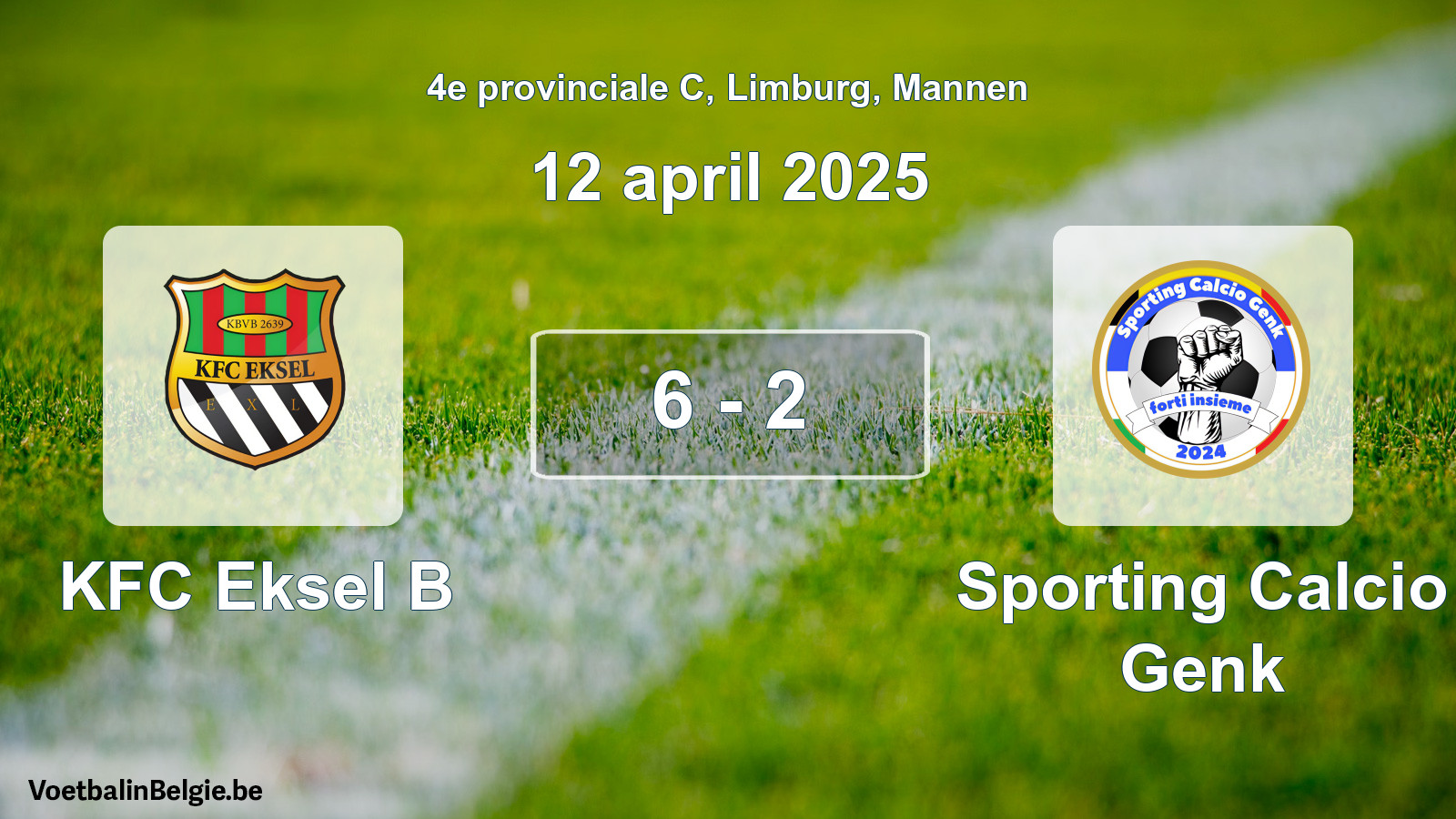 Gespeelde wedstrijd mannenvoetbal: KFC Eksel B - Sporting Calcio Genk 6 - 2 (12 april 2025)