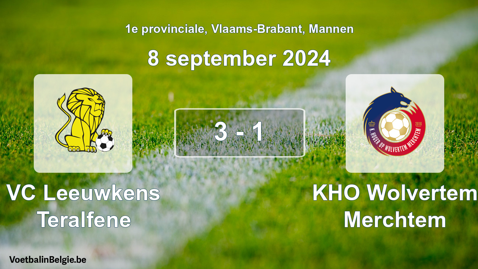 Gespeelde wedstrijd mannenvoetbal: VC Leeuwkens Teralfene - KHO Wolvertem Merchtem 3 - 1 (8 september 2024)