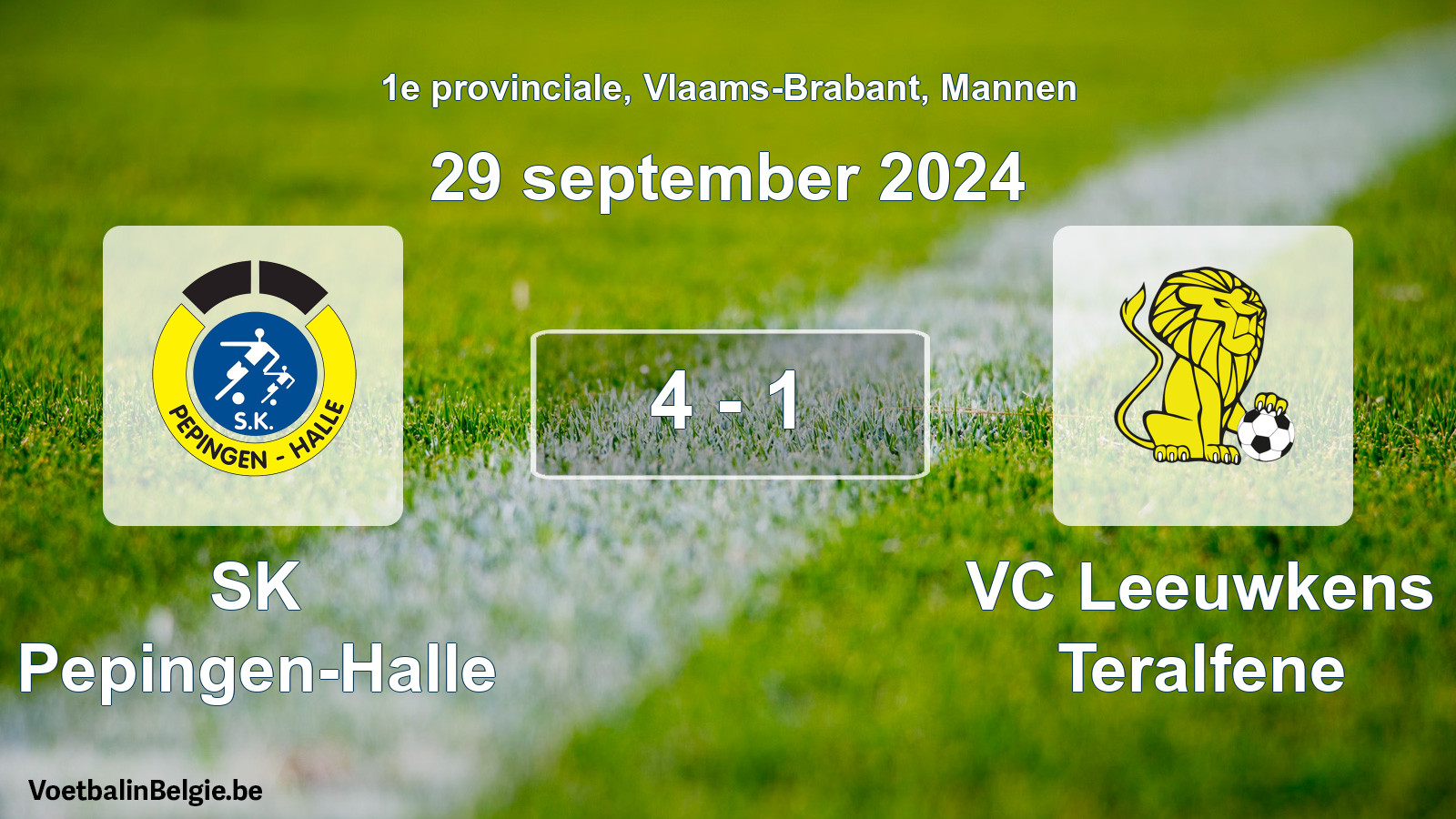 Gespeelde wedstrijd mannenvoetbal: SK Pepingen-Halle - VC Leeuwkens Teralfene 4 - 1 (29 september 2024)