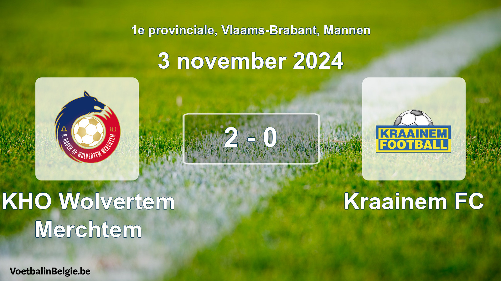 Gespeelde wedstrijd mannenvoetbal: KHO Wolvertem Merchtem - Kraainem FC 2 - 0 (3 november 2024)