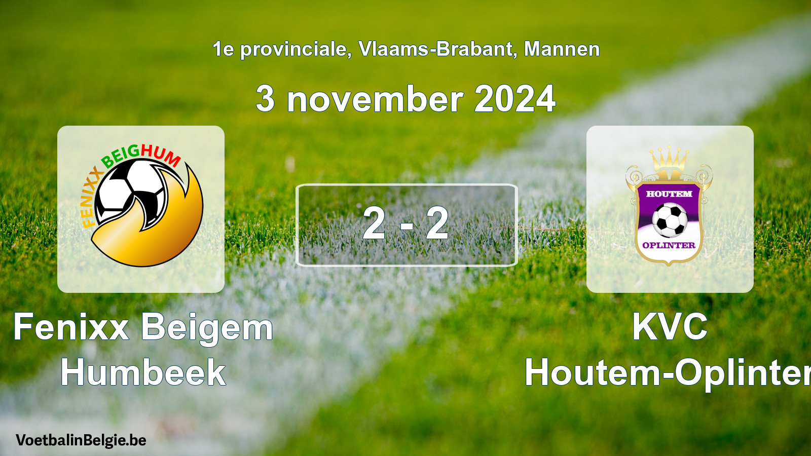 Gespeelde wedstrijd mannenvoetbal: Fenixx Beigem Humbeek - KVC Houtem-Oplinter 2 - 2 (3 november 2024)