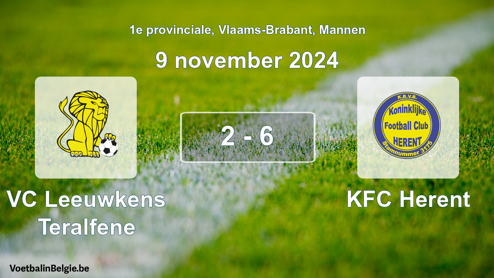 Played match men football: VC Leeuwkens Teralfene - KFC Herent 2 - 6 (9 November 2024)