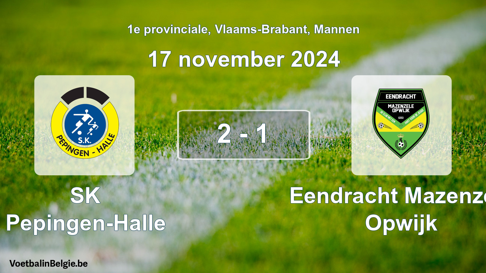 Gespeelde wedstrijd mannenvoetbal: SK Pepingen-Halle - Eendracht Mazenzele Opwijk 2 - 1 (17 november 2024)