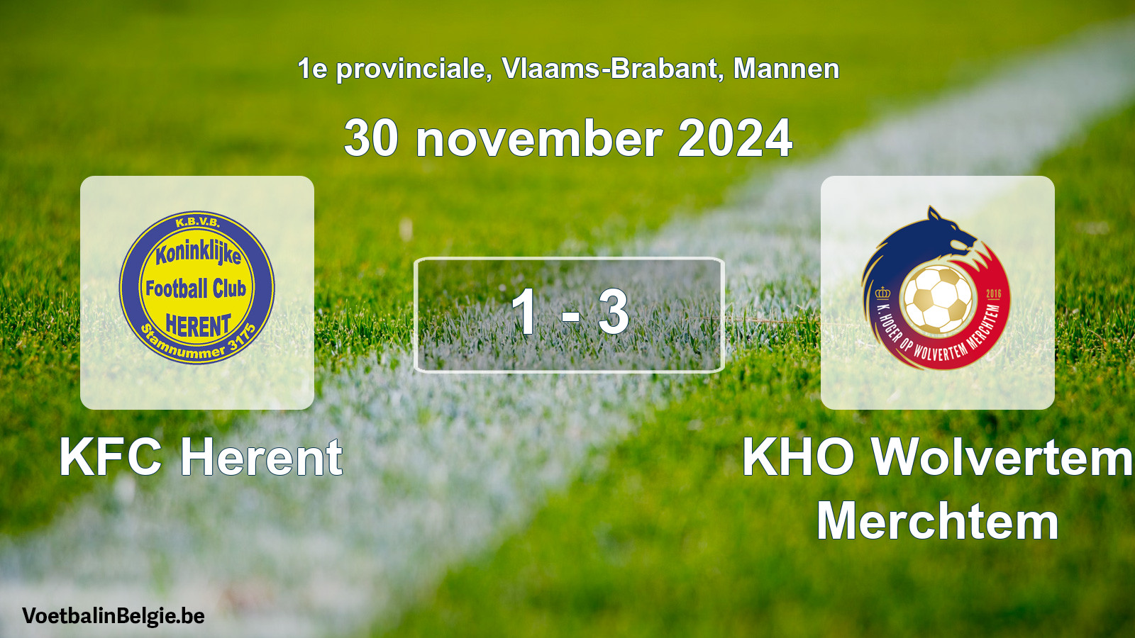Gespeelde wedstrijd mannenvoetbal: KFC Herent - KHO Wolvertem Merchtem 1 - 3 (30 november 2024)