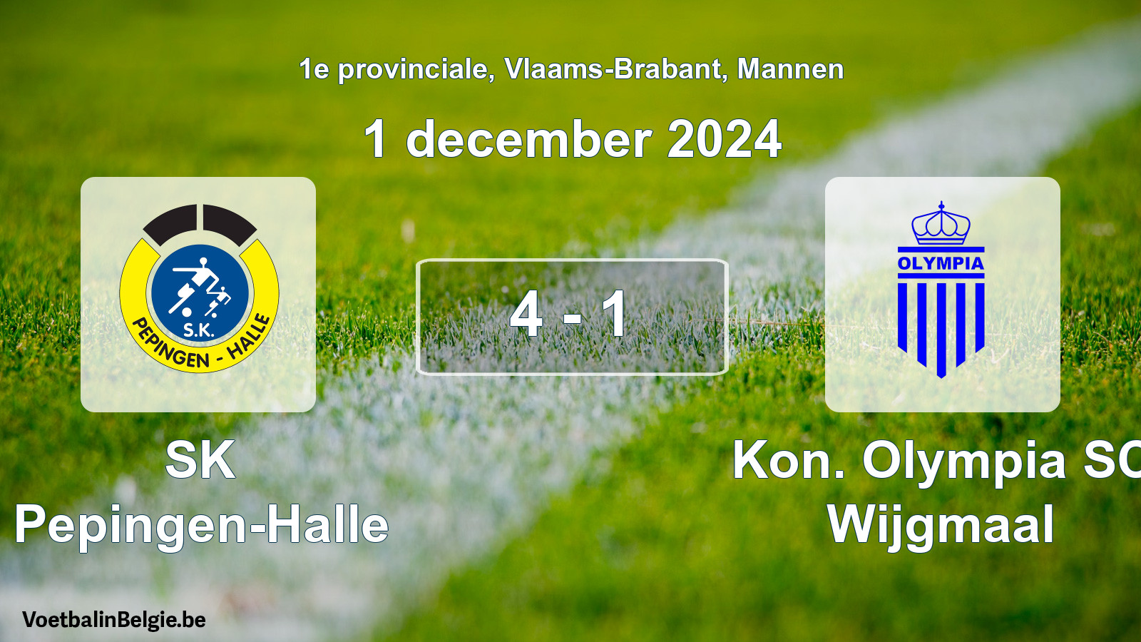 Gespeelde wedstrijd mannenvoetbal: SK Pepingen-Halle - Kon. Olympia SC Wijgmaal 4 - 1 (1 december 2024)
