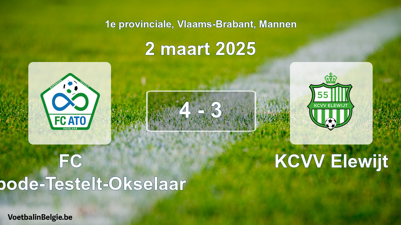 Gespeelde wedstrijd mannenvoetbal: FC Averbode-Testelt-Okselaar - KCVV Elewijt 4 - 3 (2 maart 2025)